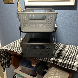 Gray slideout 2 drawer Storage Bin with dividers and dry erase markers for label